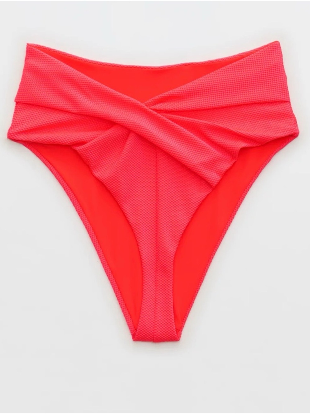 Aerie Shine Pique Twist High Cut Bikini Bottom Red Sprinkle Cheeky Swimsuit